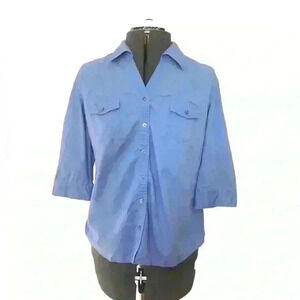 St Johns Bay Blue button down career women' s top Medium Petite